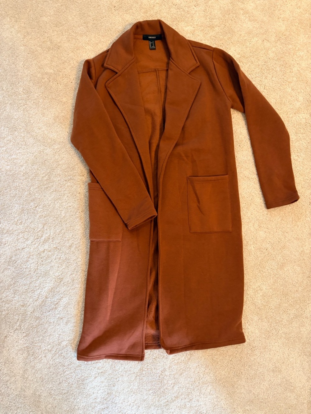 Mango Open-Front Long Coatigan in Rust Brown